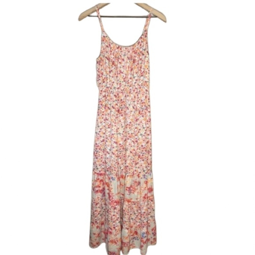 Women's S Elle Spaghetti Strap Floral Maxi Dress Pink Sage Peach Print